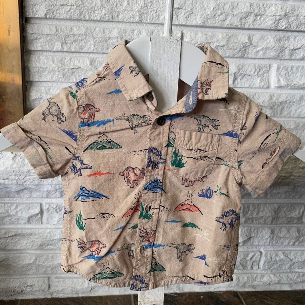 12 mos Boys Khaki Dino Button Up